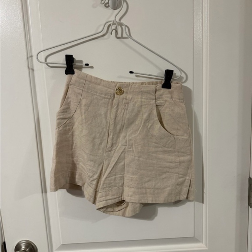 House of Harlow 1960 Beige Linen Blend Cargo Shorts - Elastic Waist - Size XS